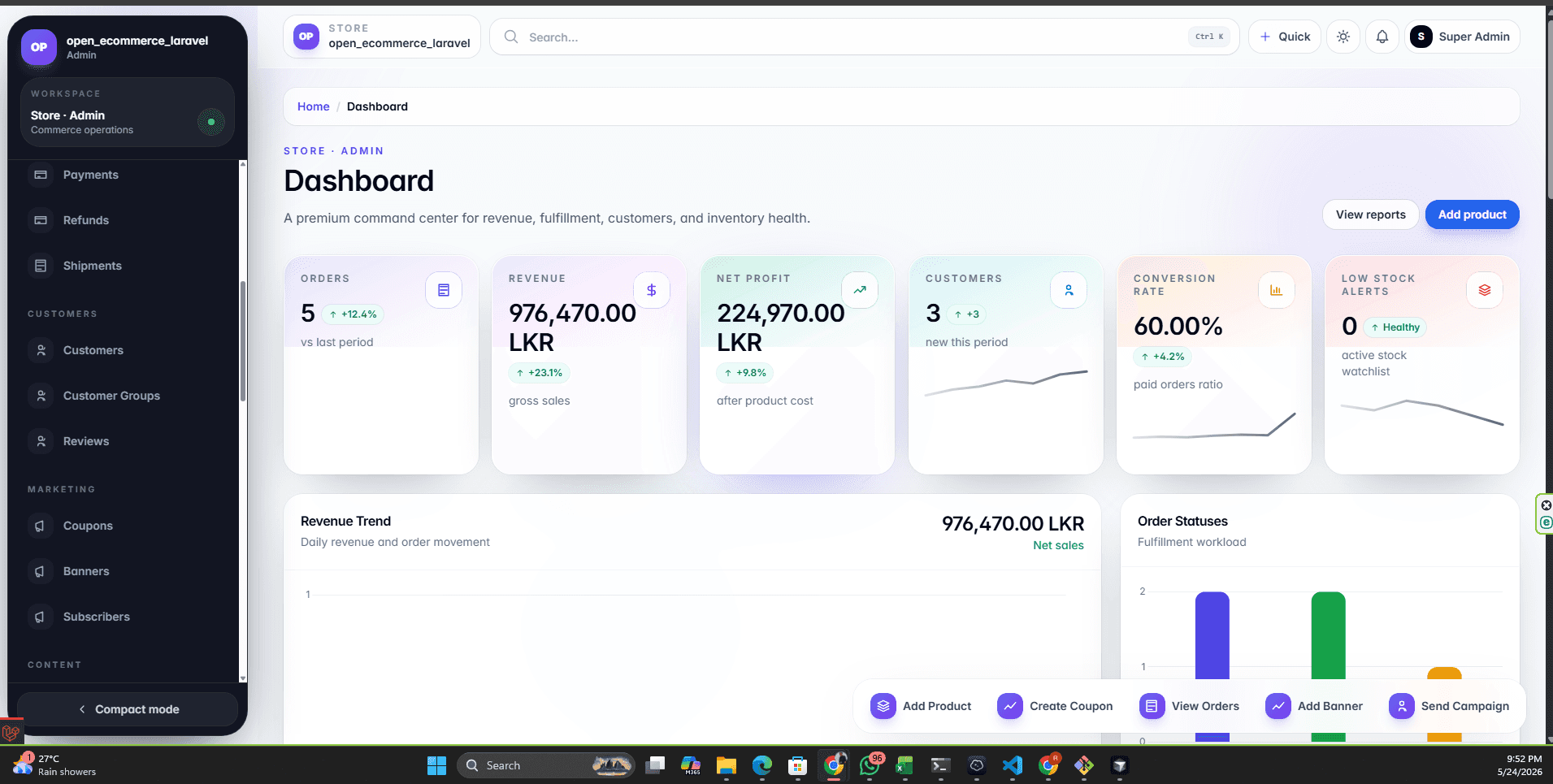 Open Ecommerce admin dashboard preview.