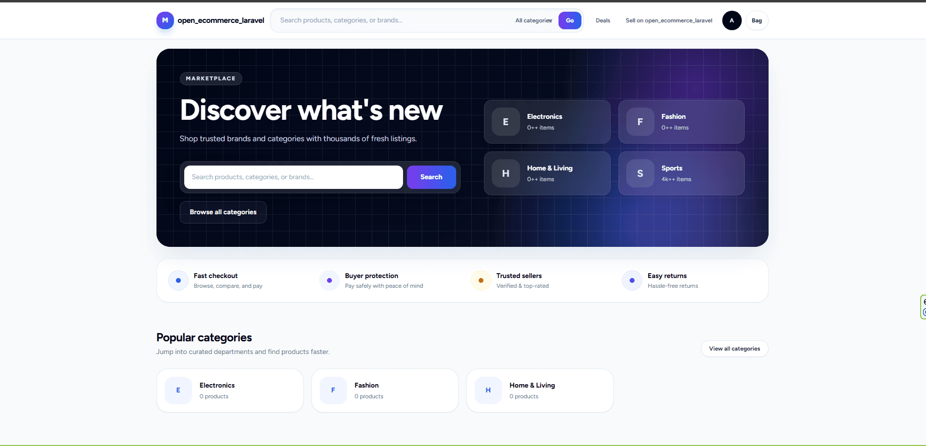Open Ecommerce storefront preview.